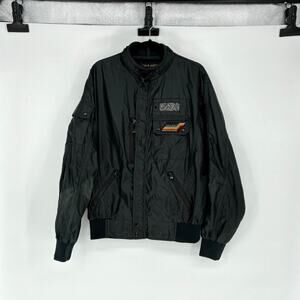 Vintage Men's Style Auto Black Nylon Bomber Jacket - Size L